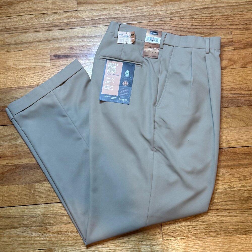 New Mens Haggar Smart Fiber Dress Pants Comfort Waist Size 38x30 NWT Gabardine